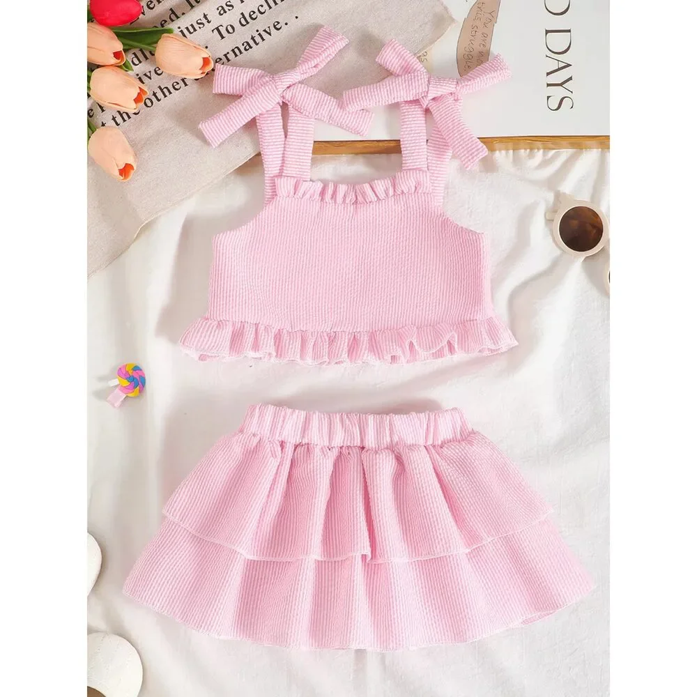 Children's Tie Strap Top & Layered Skirt Set